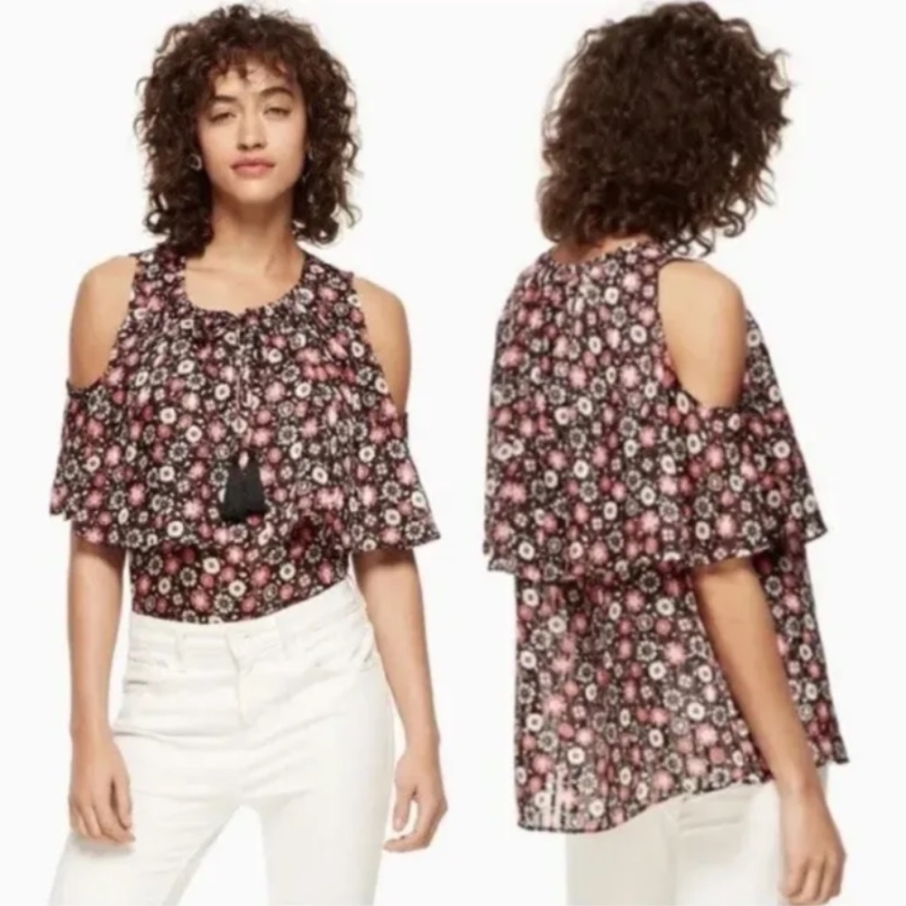 Kate Spade Mini Casa Flora Cold Shoulder Top 100%  Silk Size S